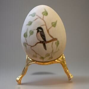 Vintage White Oak Porcelain Egg Bird Design With Stand Easter Collectible EUC